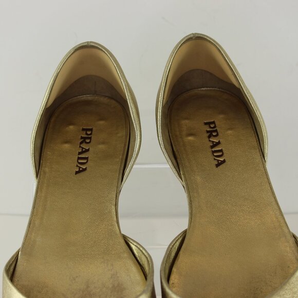 Prada Gold Peep Toe Flats Womens (EU 41/US 9.5) - Picture 5 of 8